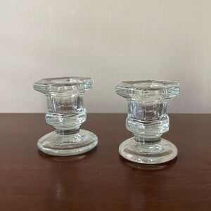 Hexagonal Diameter Clear Glass Candlestick Holder Set of 2